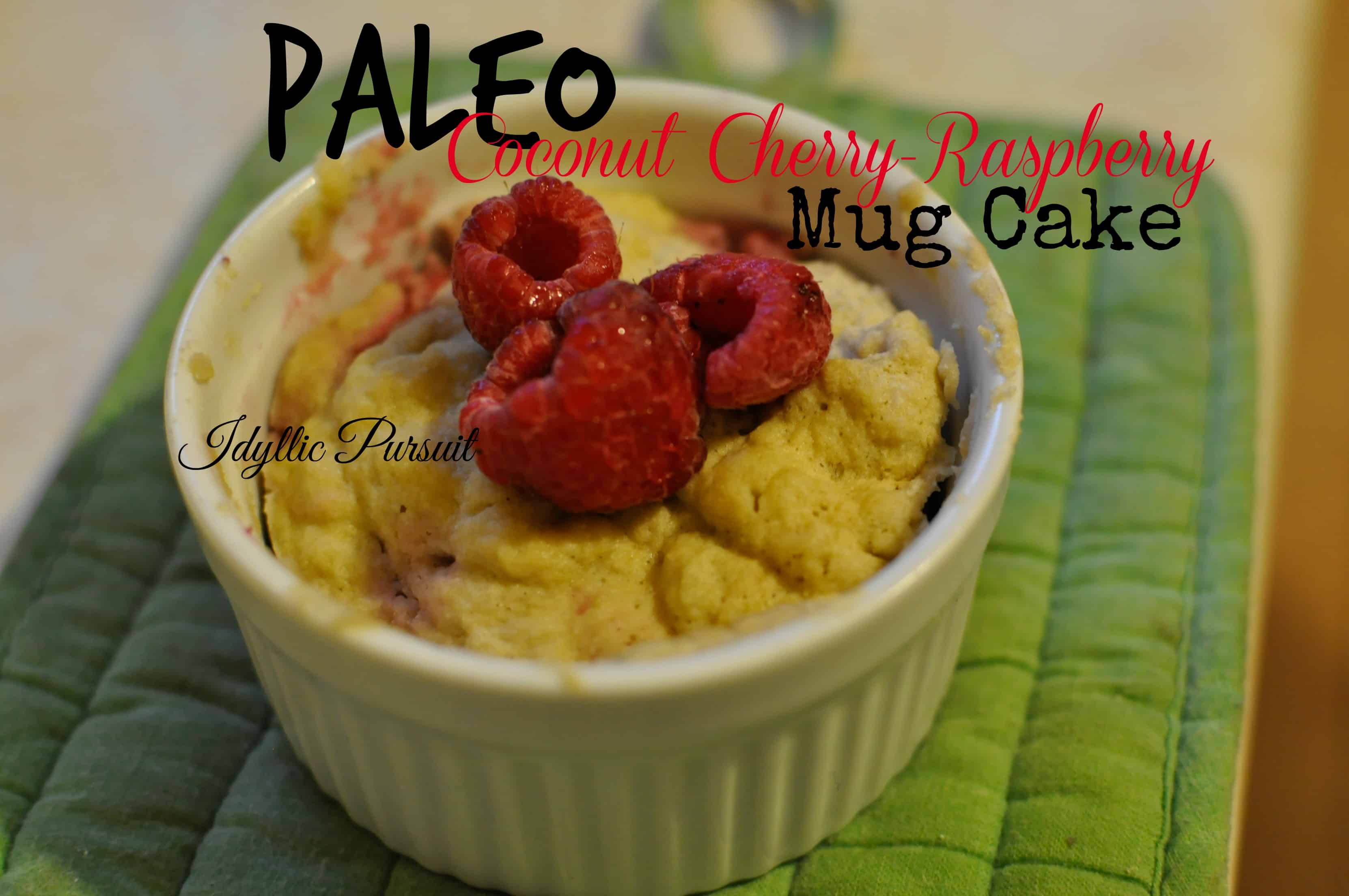 Paleo Coconut Cherry-Raspberry Mug Cake