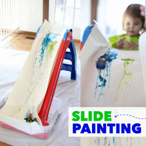 Slide painting and other messy toddler activities at idyllicpursuit.com