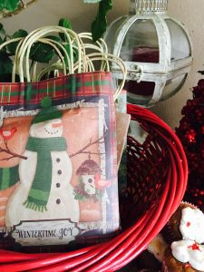 Gift bags full of goodies for our Christmas party guests
