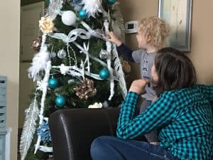 It was so hard to keep our hands off all the pretty At Home ornaments at the Christmas party
