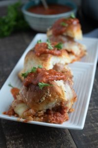 Instant Pot Italian Meatball Sliders on a white plate