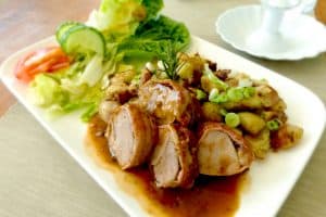 Peanut Butter Chicken with a Honey Soy Sauce - picture of chicken on plate