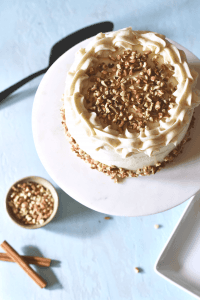 Old Fashioned Carrot Cake Recipe on a beautiful pedestal with blue background | carrot cake | best carrot cake recipe | cake recipe | healthy cake recipe | easter cake recipe | holiday cake recipe | yummy cake recipe | easy carrot cake | southern carrot cake recipe | moist carrot cake recipe |