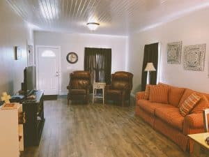 The living room at Comfy Corner Bed & Breakfast in Audubon, IA.