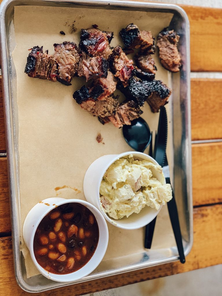 Brisket at Lied Lodge | Stay at Arbor Day Farms' Lied Lodge | Lied Lodge | Arbor Day Foundation | Arbor Day Lodge | Nebraska City, Nebraska | Where to stay in Nebraska City | Apple picking Arbor Day Farms | family road trip | Midwest road trip | best places to see fall leaves | Red dress | travel blogger | Kathy Haan