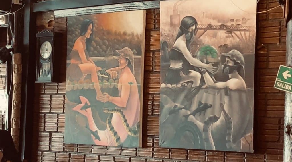 Paintings of the Amazon River at Tierras Amazonicas restaurant