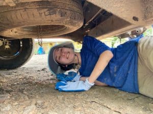 Changing a tire in Kenya
