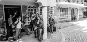 Waving goodbye at The Margarita House in Nairobi, Kenya