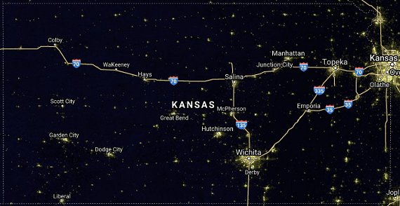 A NOAA National Geophysical Data Center image of light pollution taken in 2019.