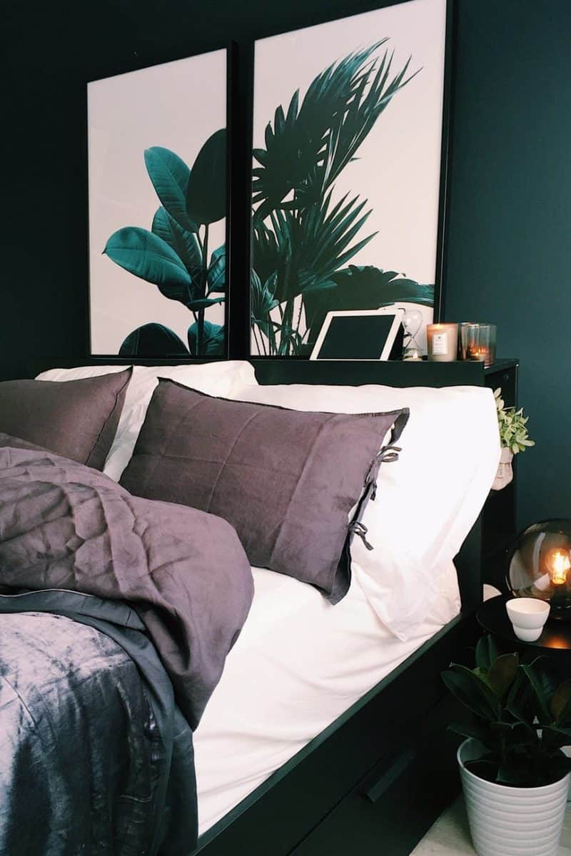 two panel painting of palm plant; diy bedroom ideas