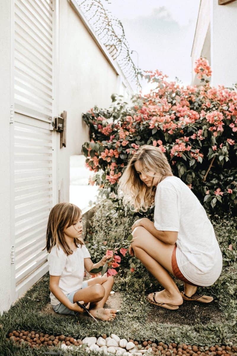 mother and daughter in the garden