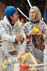 couple buying groceries at a supermarket