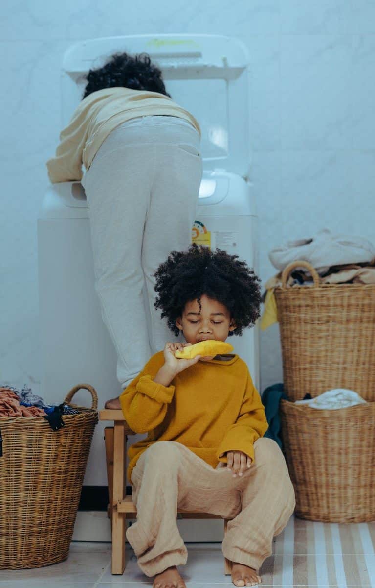 positive siblings in modern laundry room