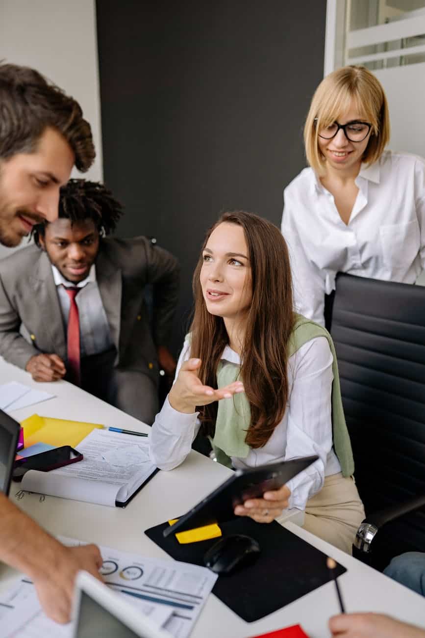 a team brainstorming and having a meeting