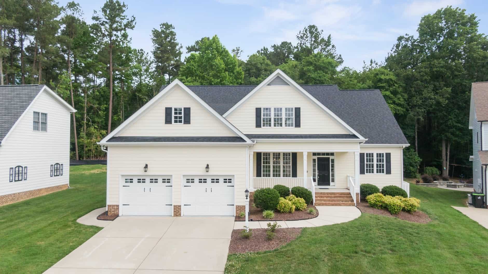 white and blue house exterior