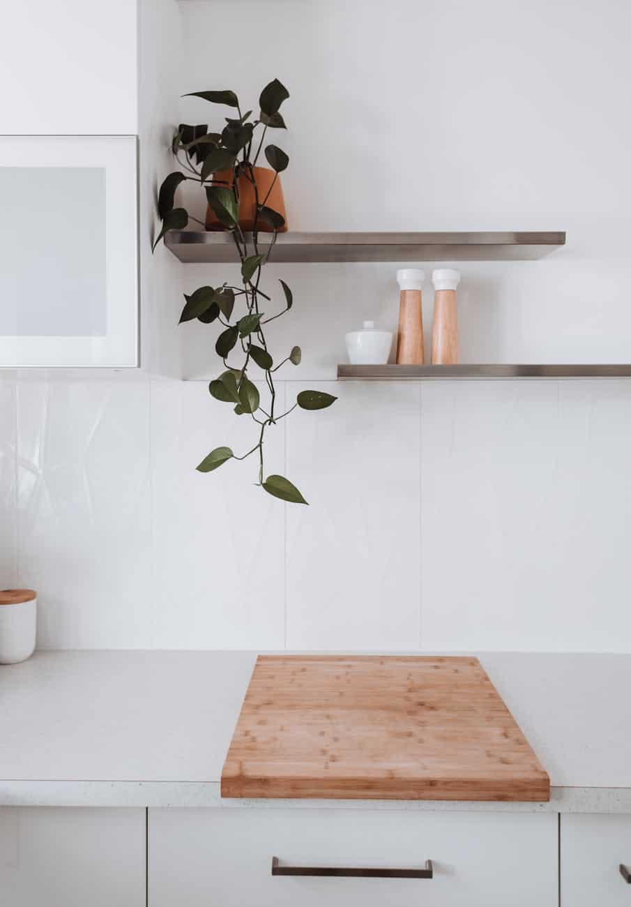 interior of light kitchen in modern apartment