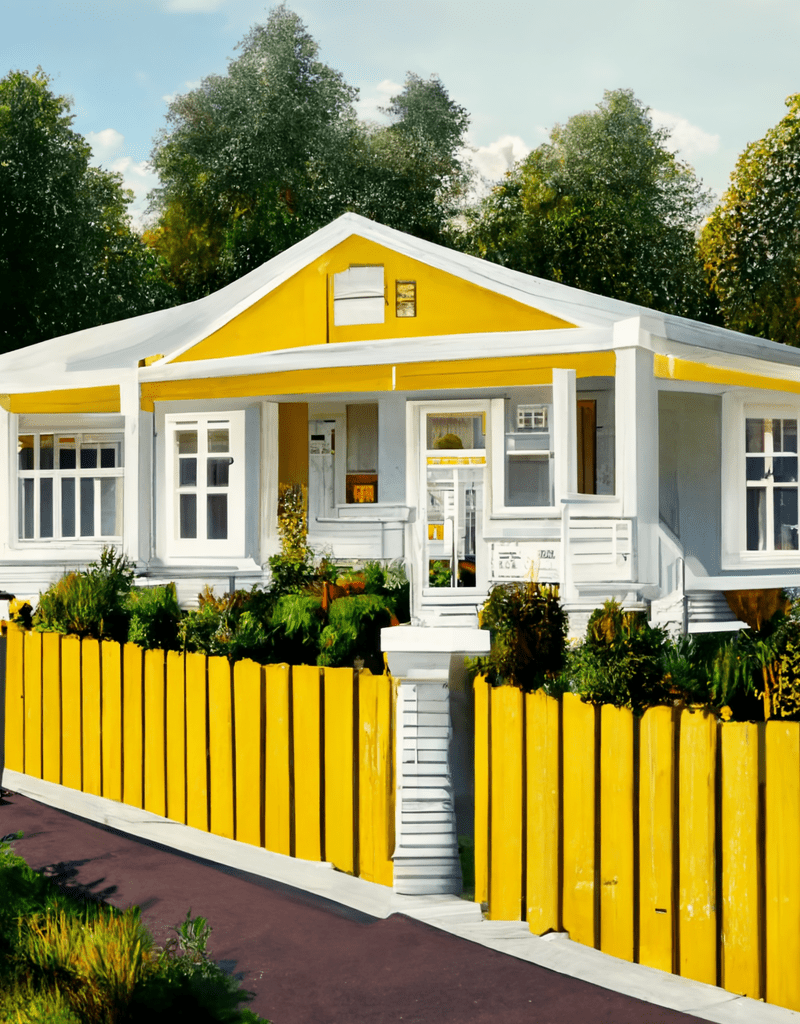 hyperrealistic symetrical_cozy_home_with_a_yellow picket fence