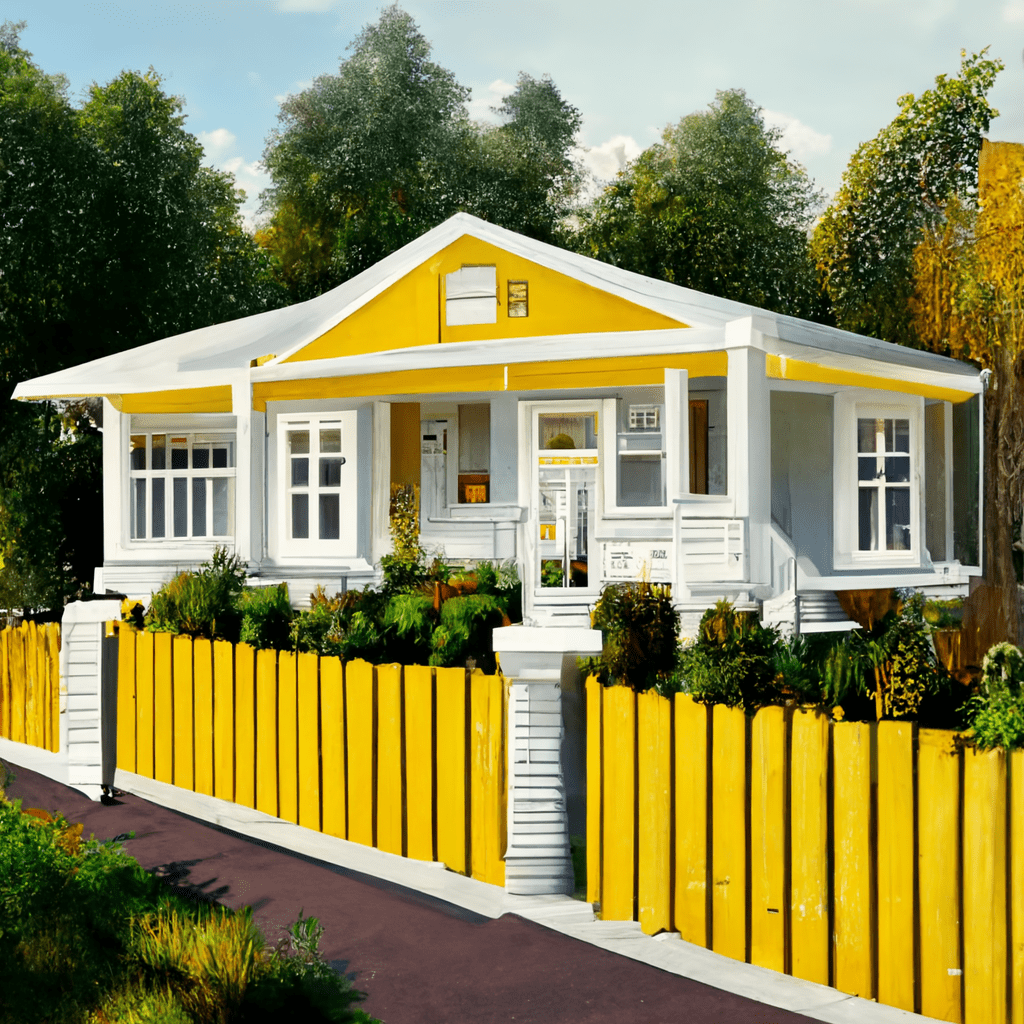 hyperrealistic symetrical_cozy_home_with_a_yellow picket fence