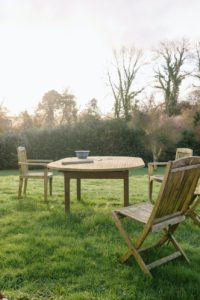 wooden furniture in summer yard