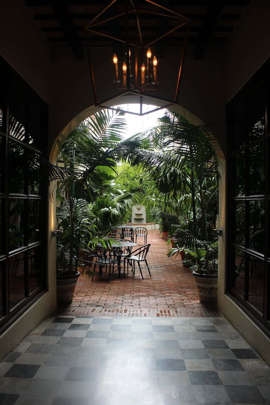 patio table and chair set on a garden