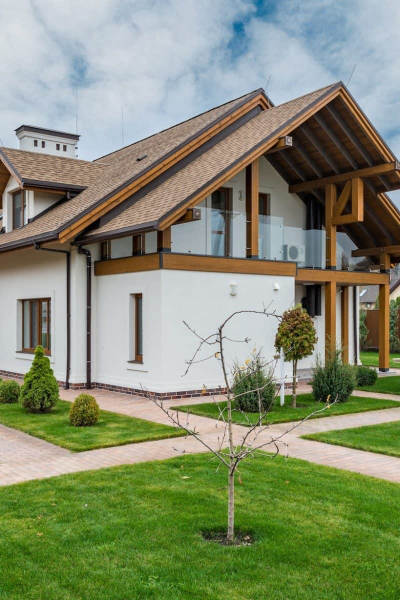 suburban residential villa with trees