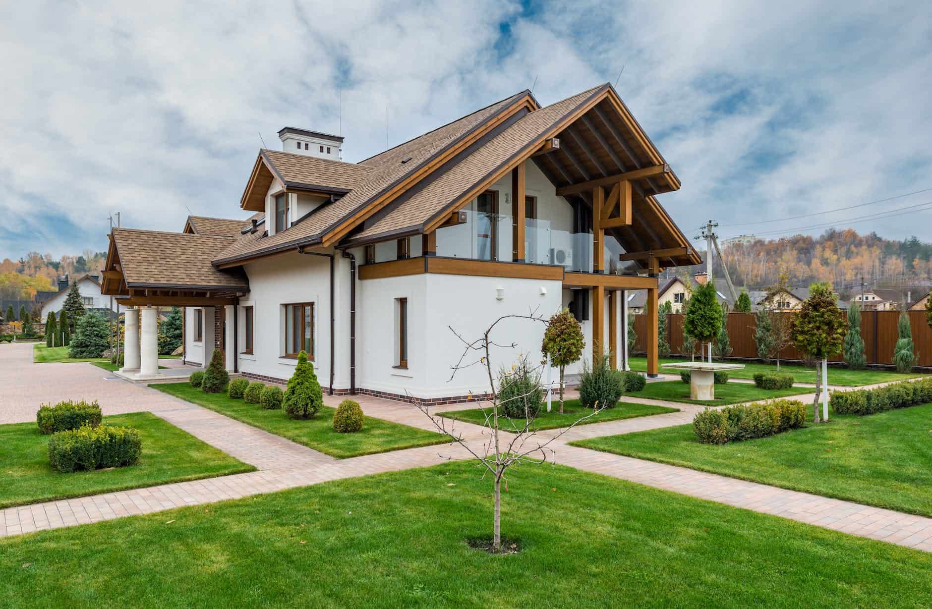 suburban residential villa with trees