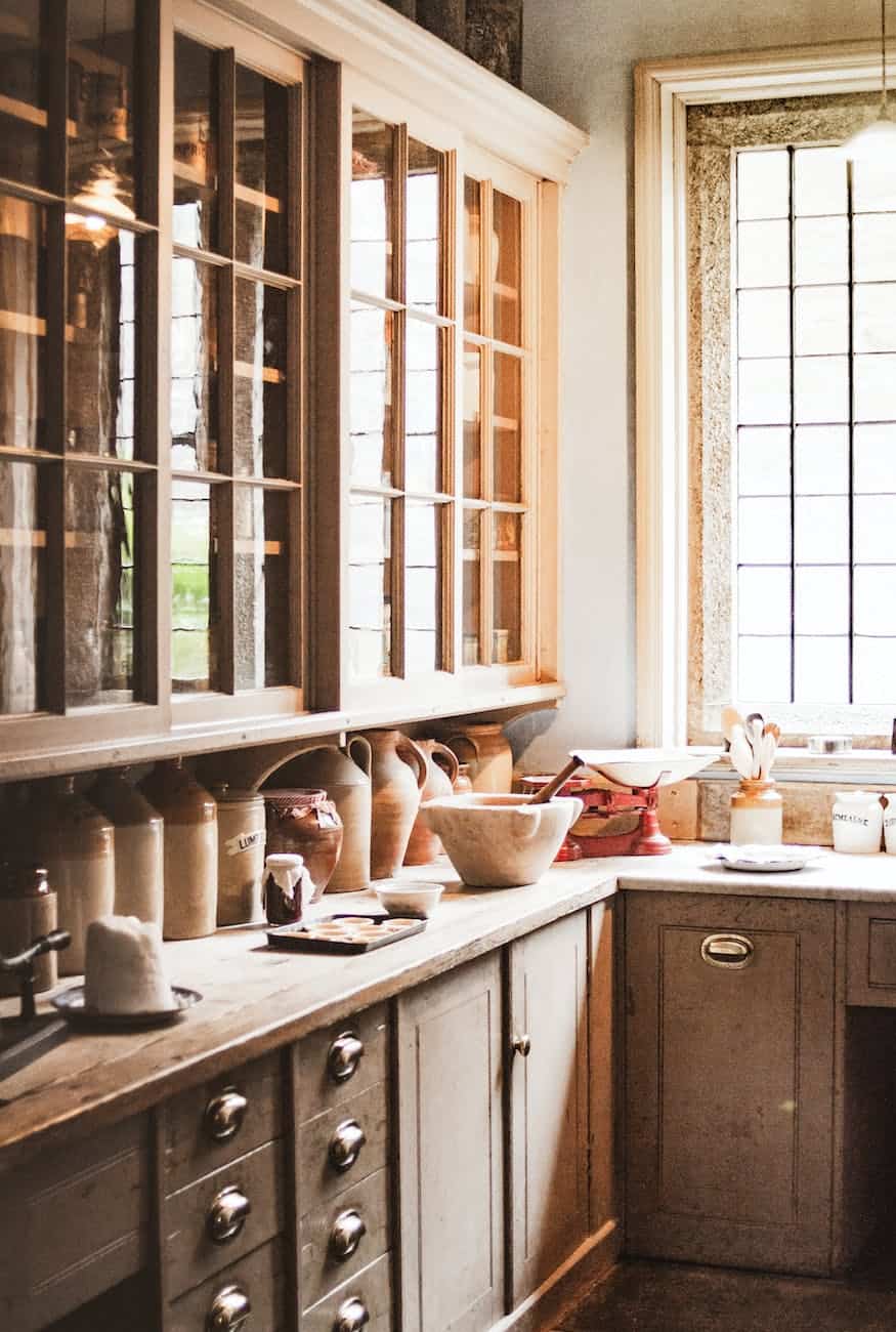 brown wooden kitchen cupboards