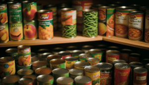 Assortment of canned fruits and vegetables