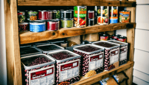 Various canned and dehydrated survival foods