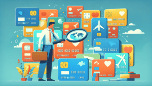 Illustration of a person choosing a travel rewards card