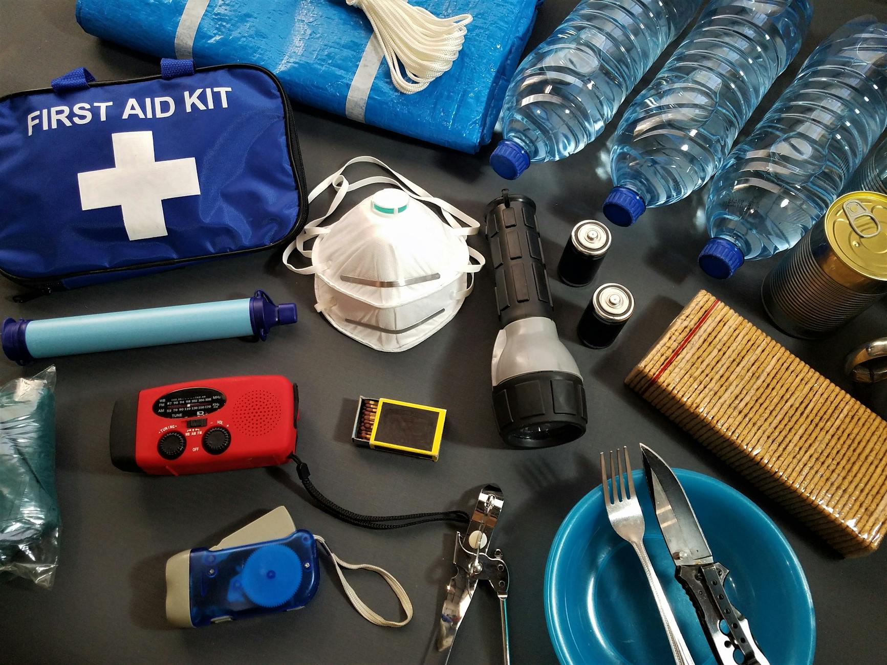 first aid and surival kits; bug out bag