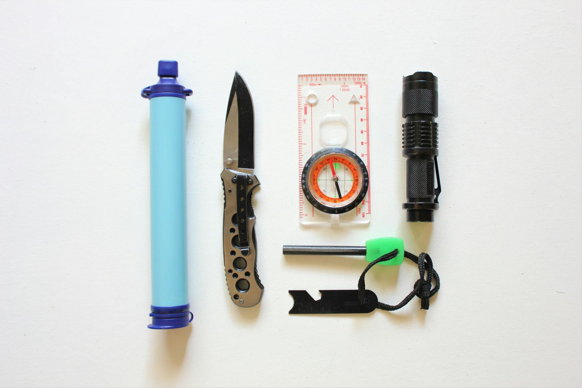 survival kit on white background; survival skills
