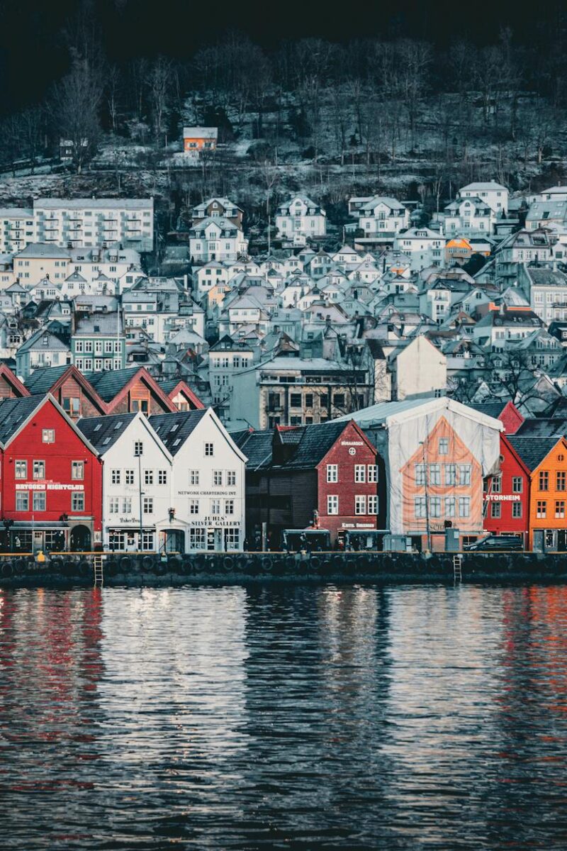 colorful houses in bryggen in bergen city in norway