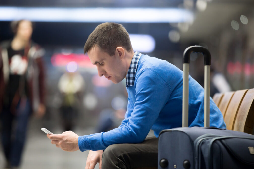 Anxious traveler at airport