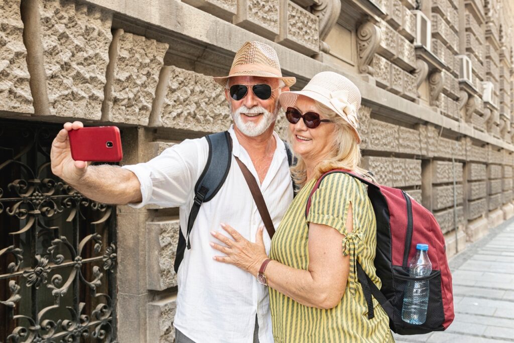 senior travelers exploring
