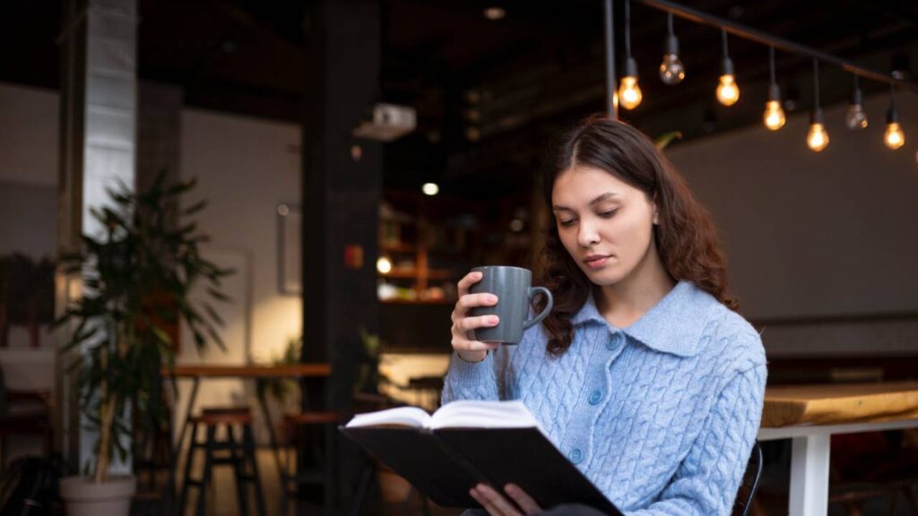 Reading at cafe
