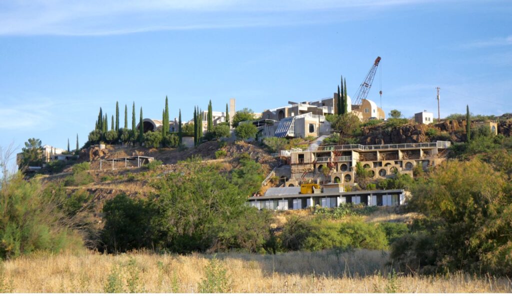 Arcosanti experimental architecture site in Arizona desert.
