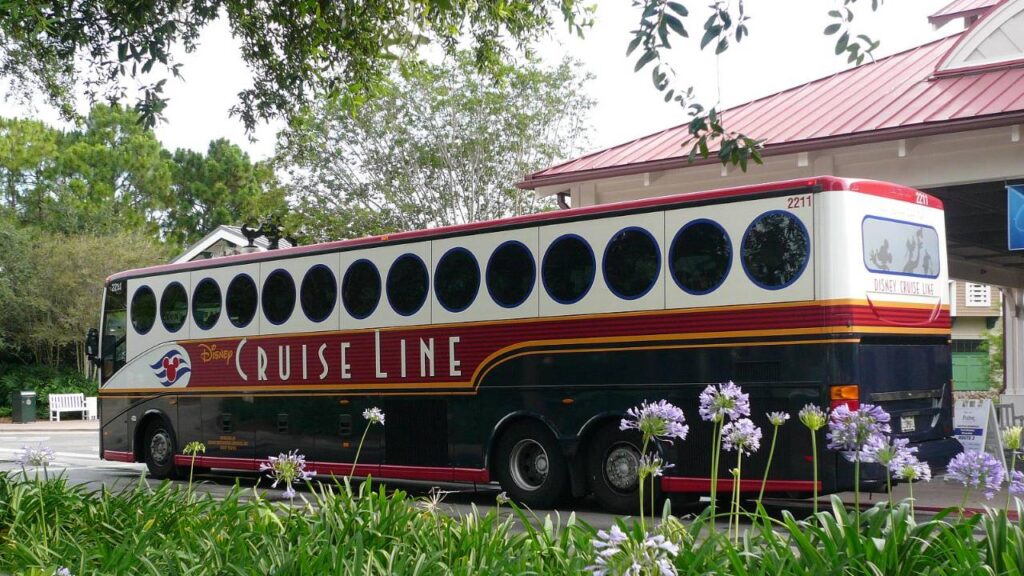 A Disney Cruise Line bus which takes guests to and from Terminal 8 from Orlando International Airport; as well as around Walt Disney World