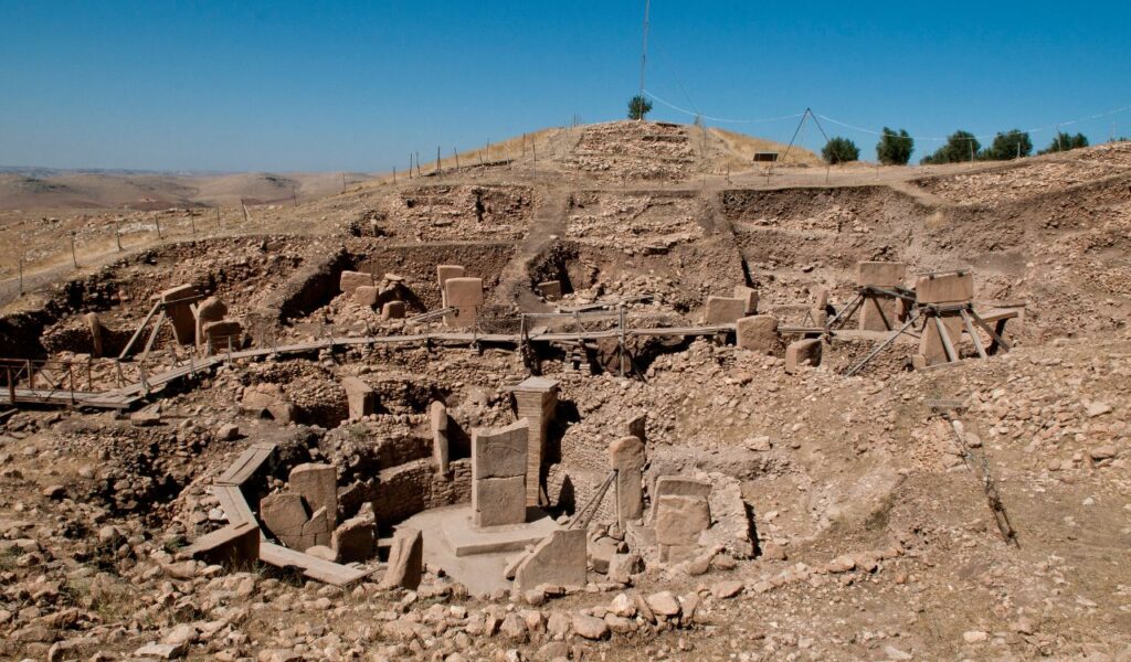 Excavated stone enclosures and T-shaped pillars at Göbekli Tepe in southeastern Turkey, one of the world’s oldest known temple complexes, dating back over 11,000 years