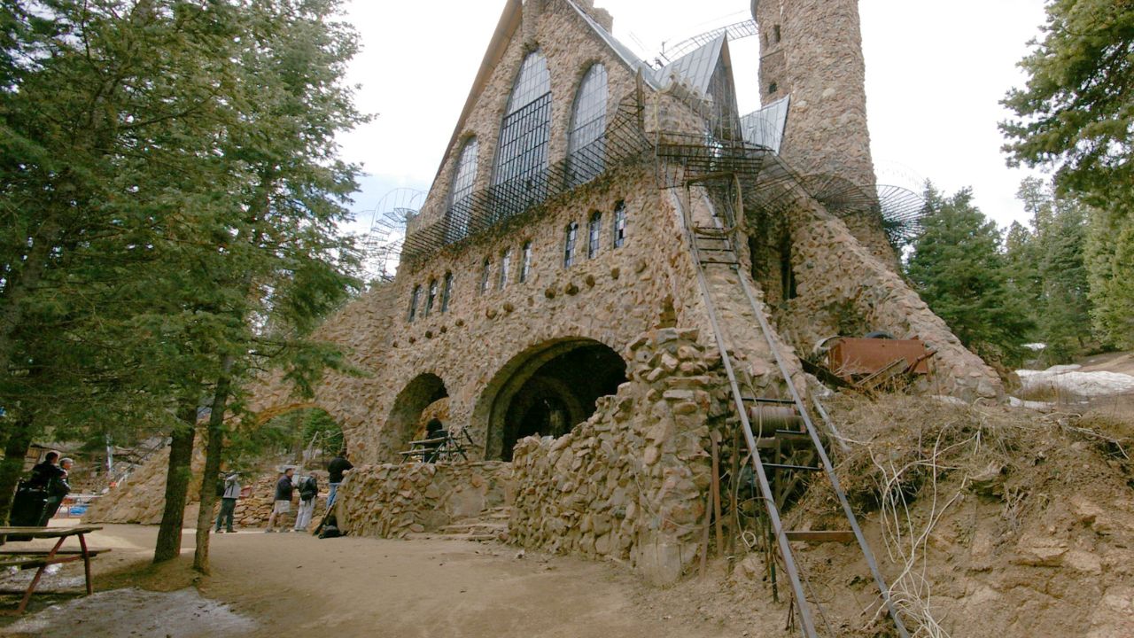 The front half of Bishop Castle from the north. The main tower is over 160 ft (49 m) tall.