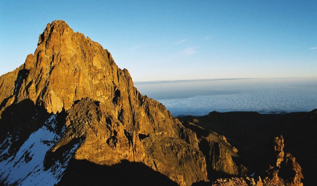 This is Mount Kenya, the highest peak in Kenya, known for its stunning landscapes, glaciers, and challenging climbs. It’s a UNESCO World Heritage Site.