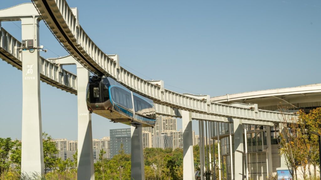 Wuhan, Hubei, China - Oct 02 2024: The Wuhan SkyRail train in operation