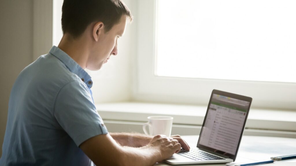 Man checking visa fee  refund on laptop