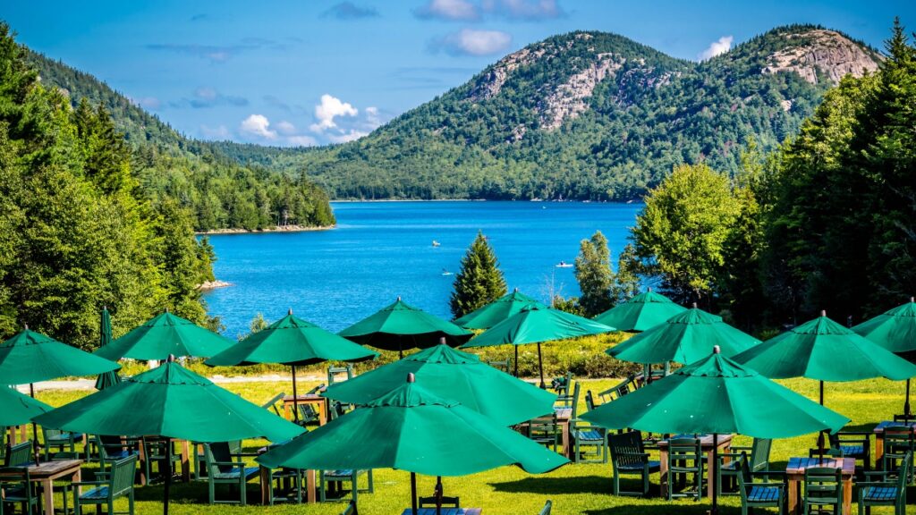 Acadia National Park, ME, USA - August 15, 2018: The Jordan Pond House Restaurant