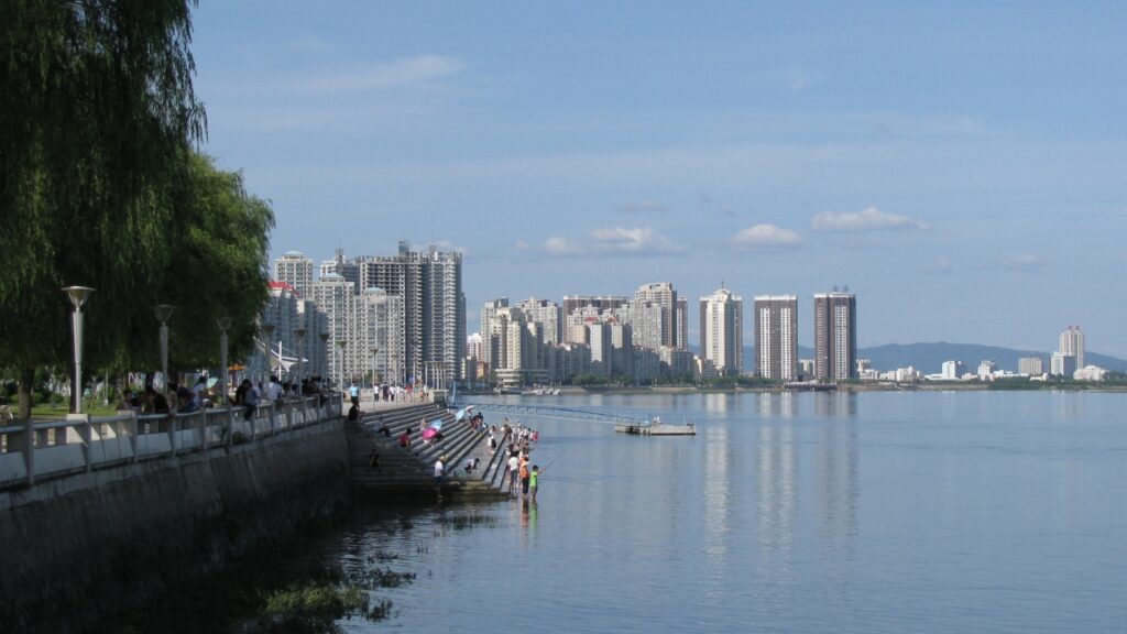 Dandong’s glitzy skyline