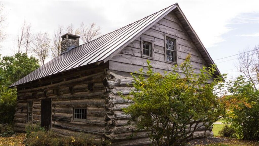 view of one of the oldest pioneer log cabins in the country in Vermont
