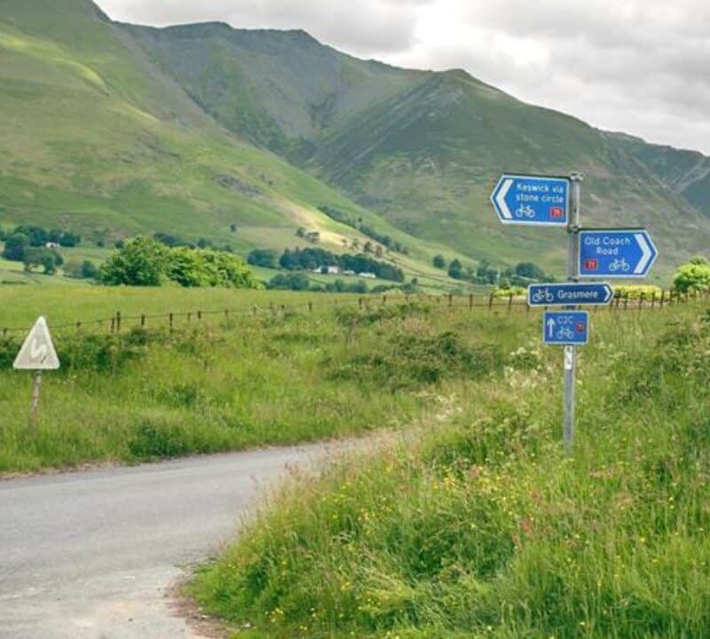 Lone cyclist riding the Coast to Coast (C2C) cycle route through