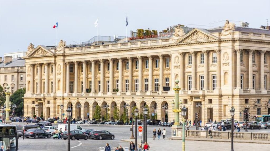 Paris, France - October 2022 : Hotel Crillon on the Place de la Concorde square in Paris, France