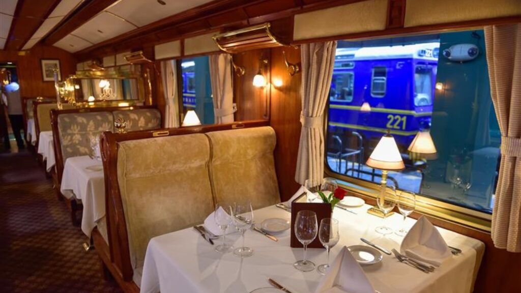 AGUAS CALIENTES, PERU – AUGUST 23, 2016: Hiram Bingham, luxury train from Cusco to Aguas Calientes to visit Machu Pichu, Peru