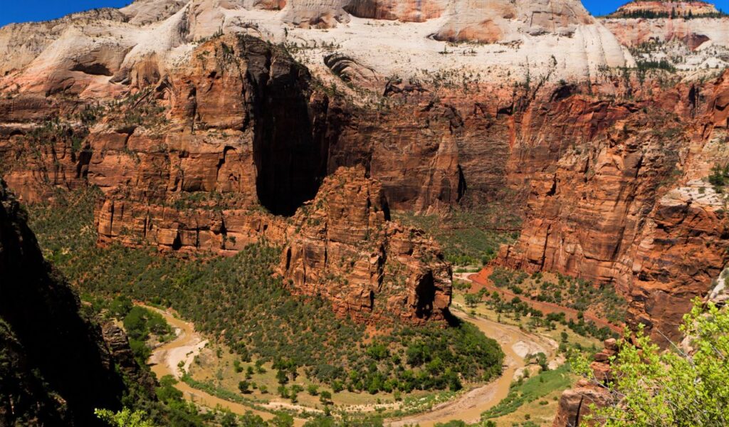 Scenic canyon view with Virgin River in Zion National Park, Utah.